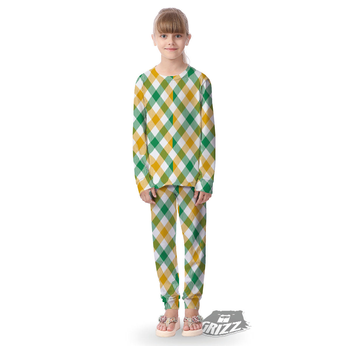 Patrick's Day Irish Plaid Print Kid's Pajamas-grizzshop