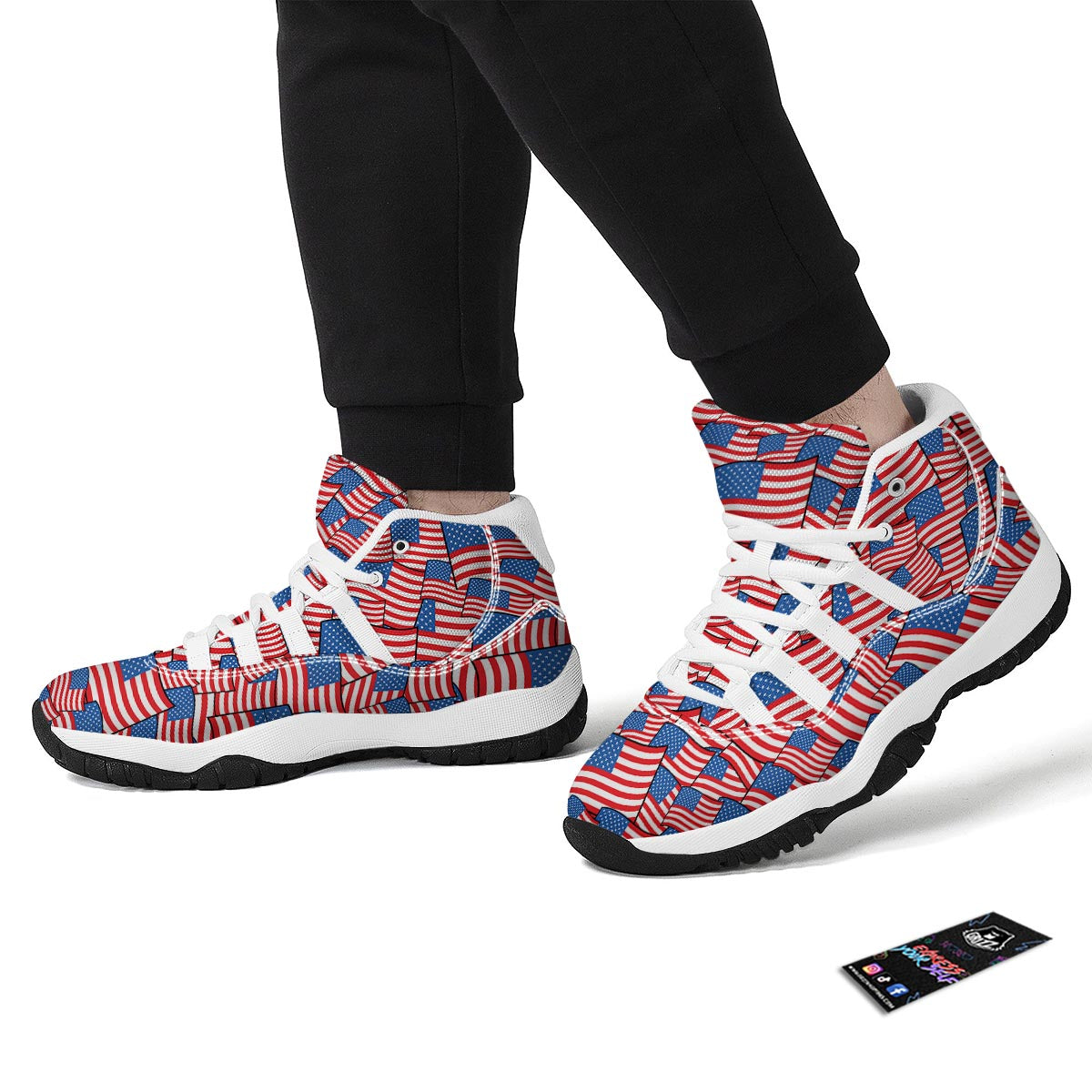Patriot Pattern Print White Bball Shoes-grizzshop
