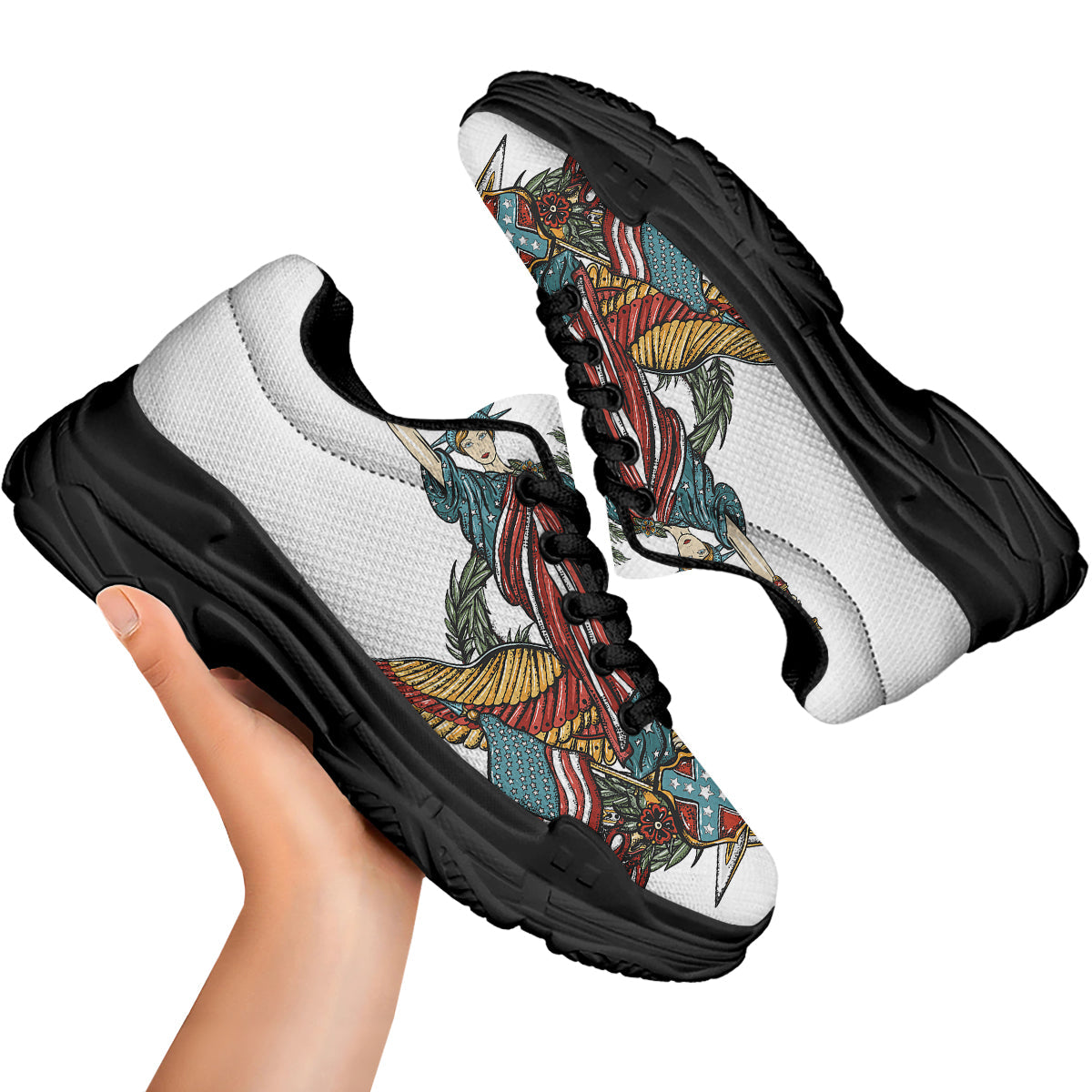 Patriotic Art Statue Of Liberty Print Black Chunky Shoes-grizzshop