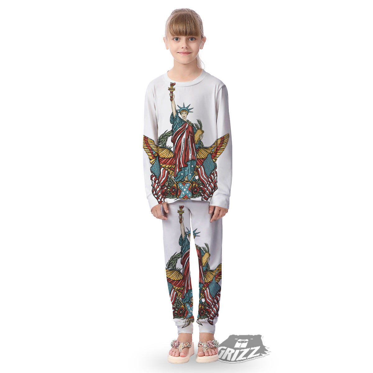 Patriotic Art Statue Of Liberty Print Kid's Pajamas-grizzshop