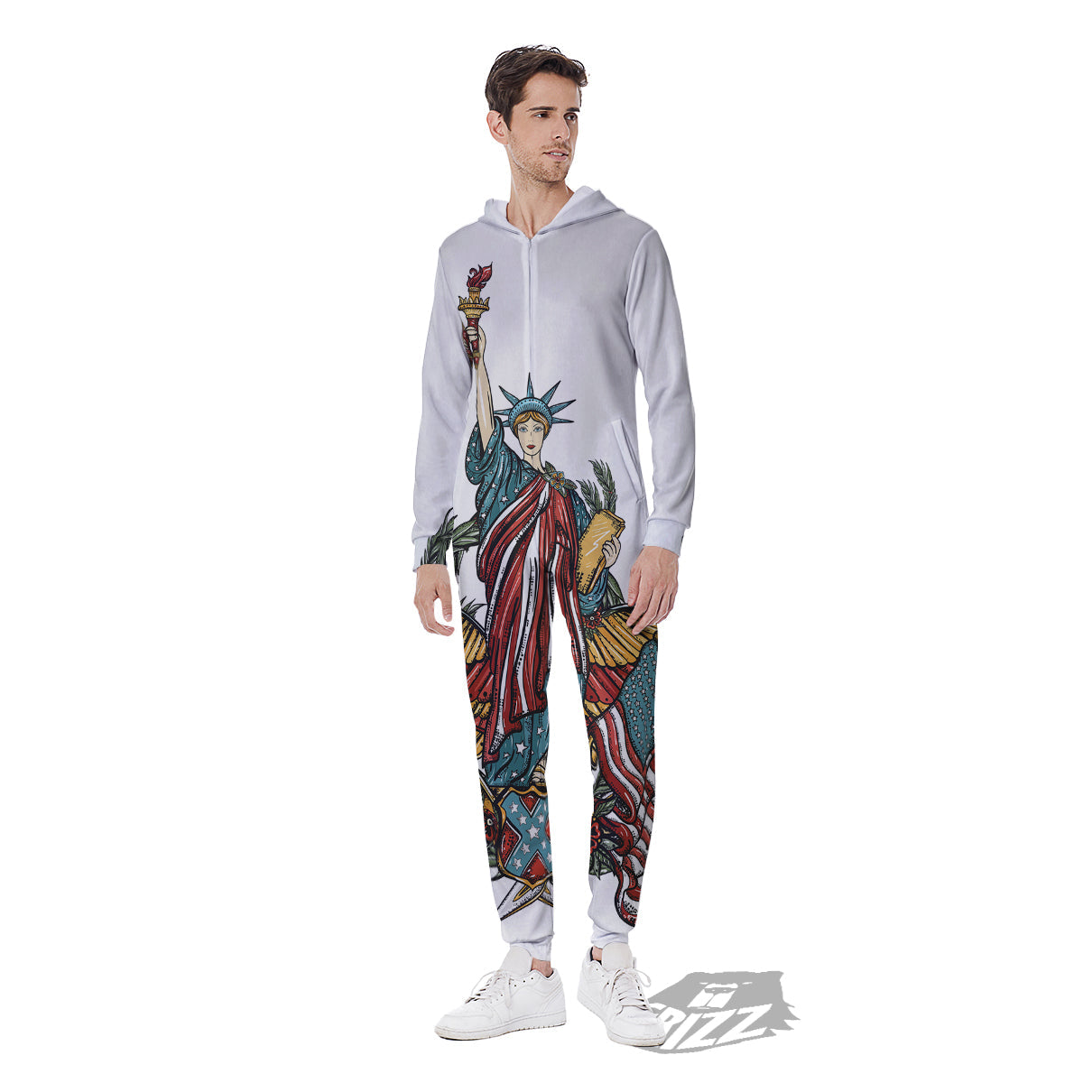 Patriotic Art Statue Of Liberty Print Men's Jumpsuit-grizzshop