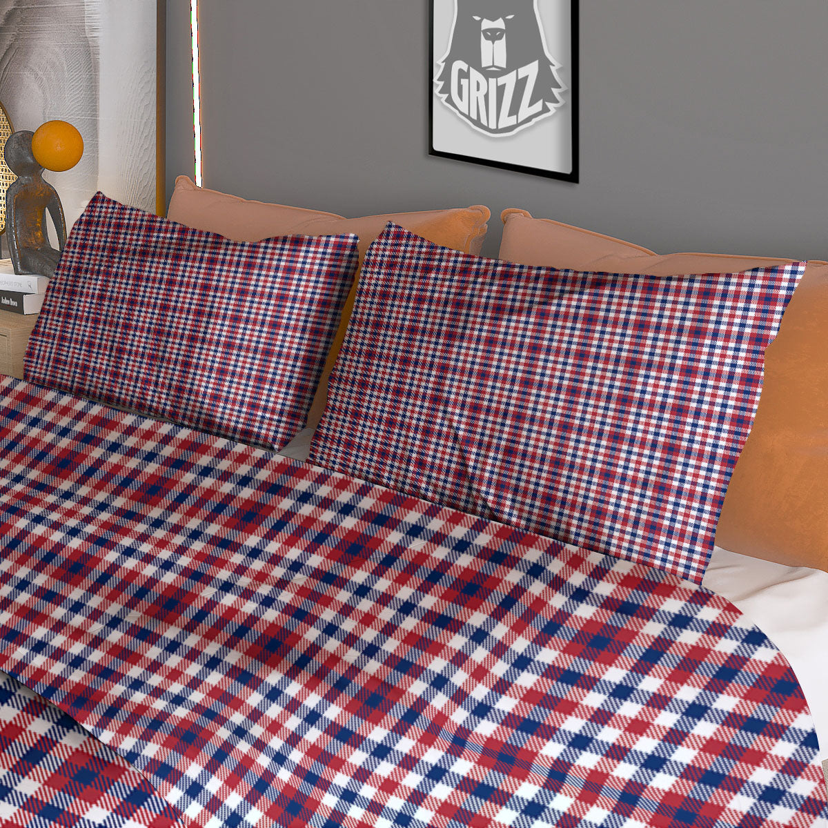 Patriotic Plaid American Print Duvet Cover Bedding Set