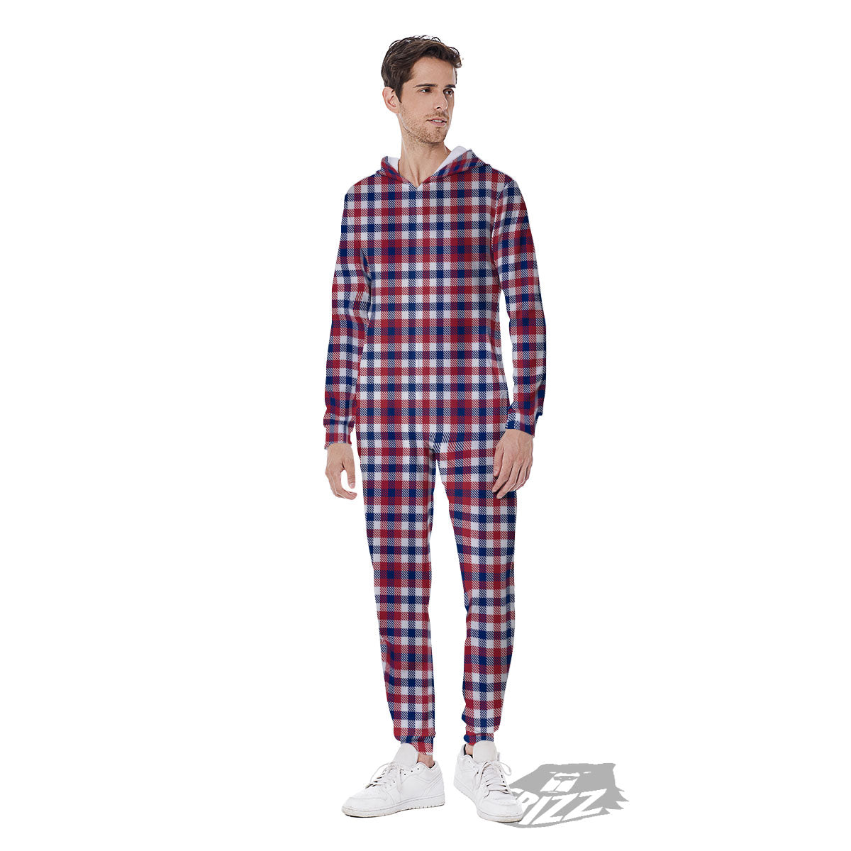 Patriotic Plaid American Print Men's Jumpsuit-grizzshop