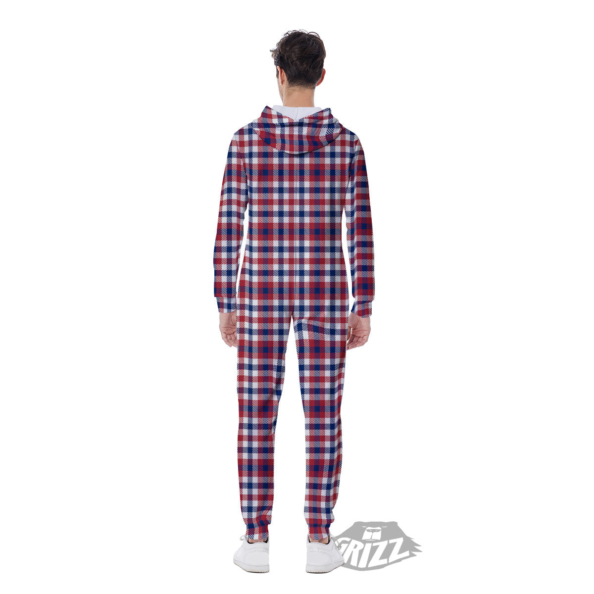 Patriotic Plaid American Print Men's Jumpsuit-grizzshop