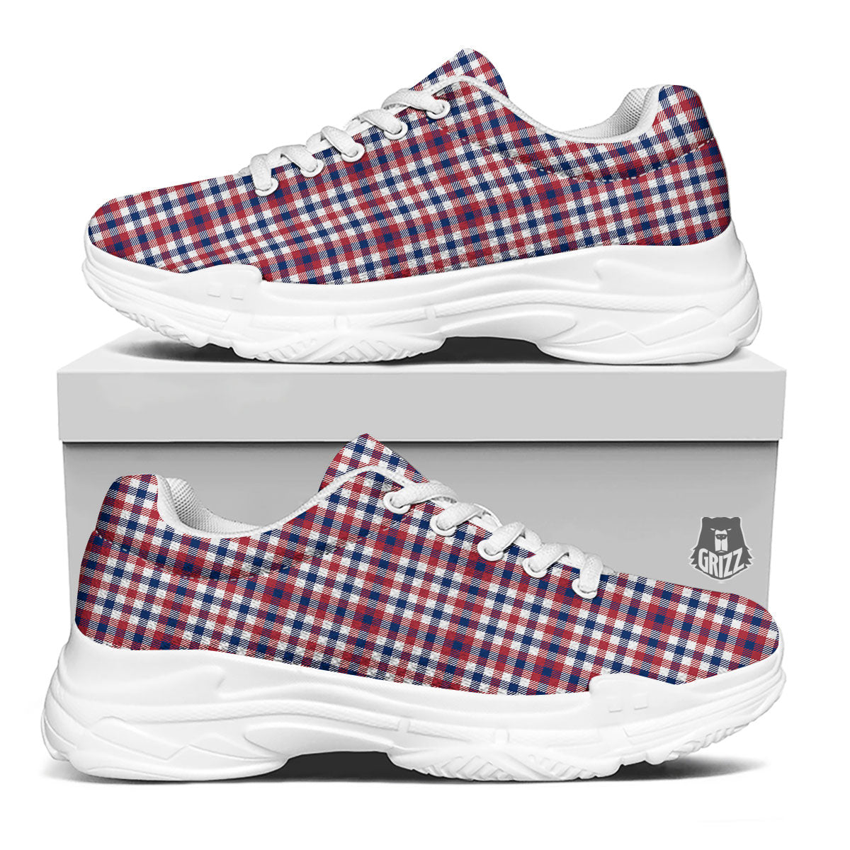 Patriotic Plaid American Print White Chunky Shoes-grizzshop