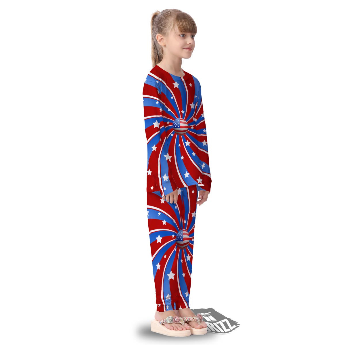Patriotic Star Swirl American Print Kid's Pajamas-grizzshop