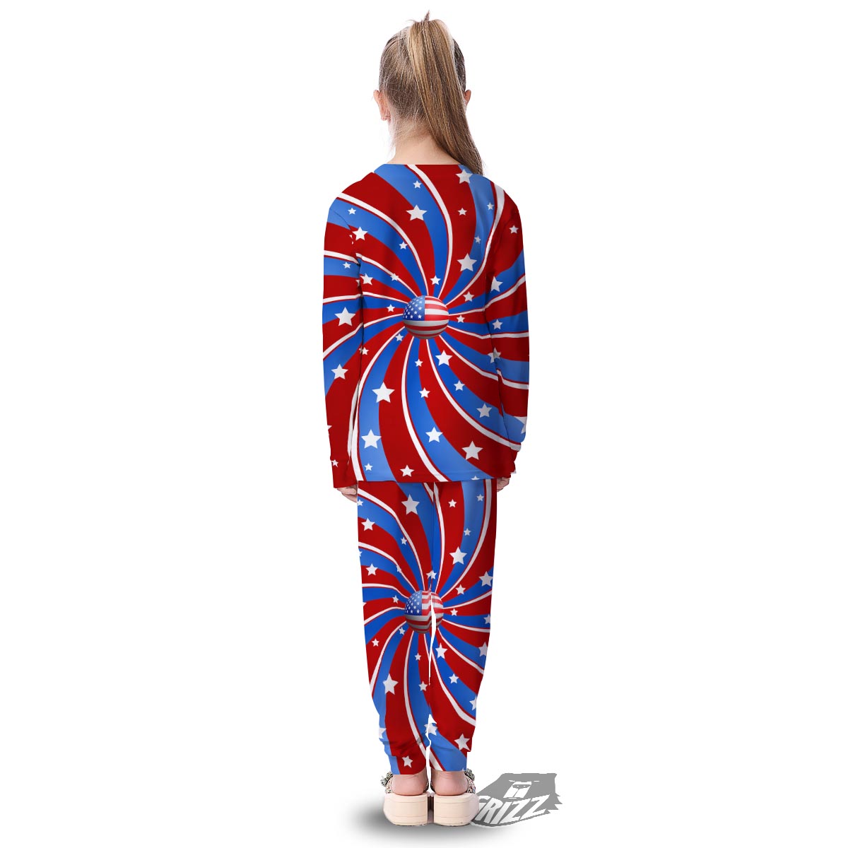 Patriotic Star Swirl American Print Kid's Pajamas-grizzshop