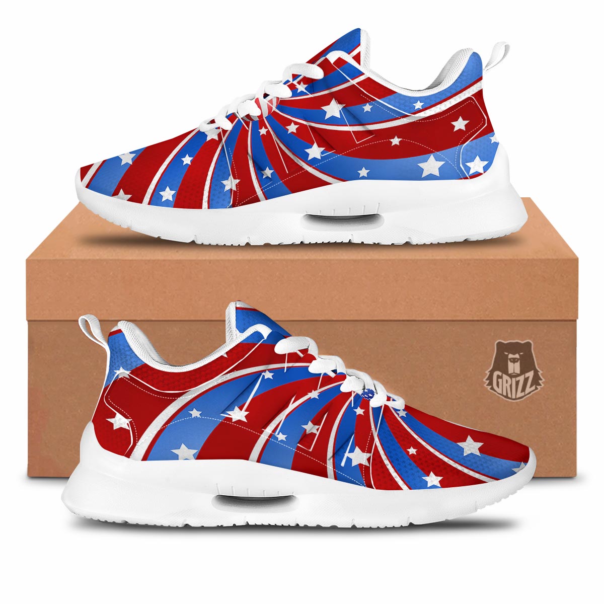 Patriotic Star Swirl American Print Tennis Shoes-grizzshop