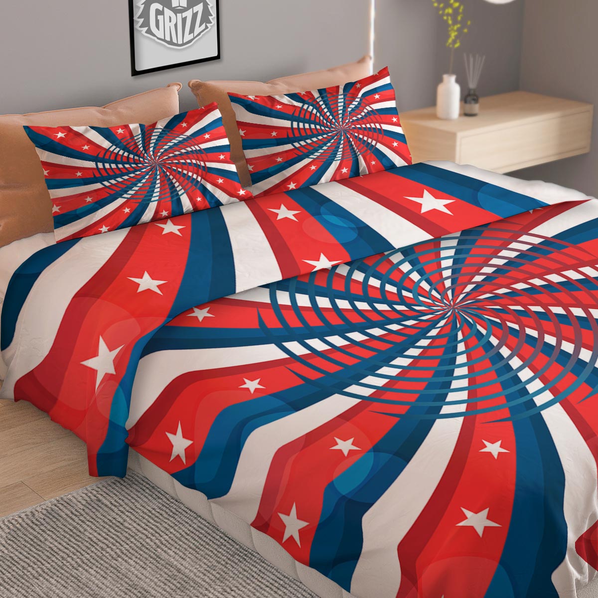 Patriotic Swirly American Print Duvet Cover Bedding Set