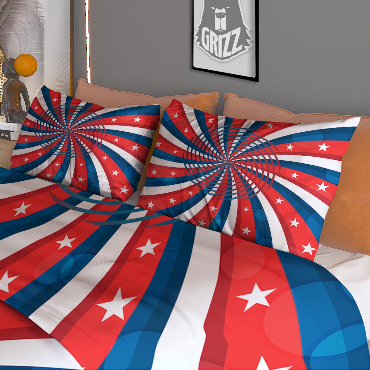 Patriotic Swirly American Print Duvet Cover Bedding Set