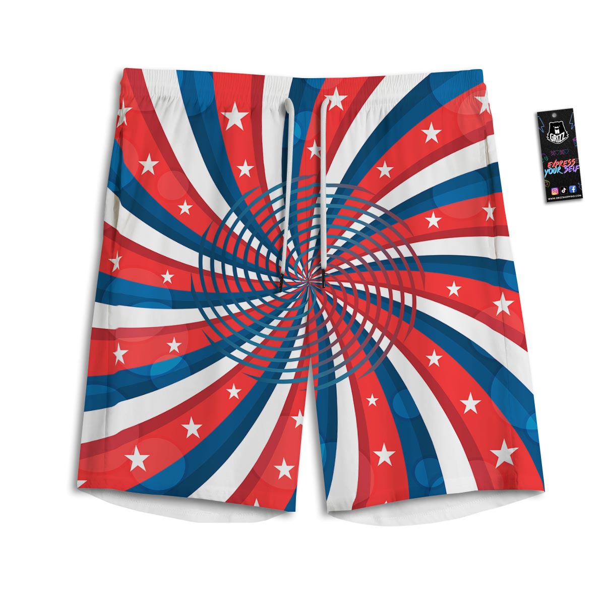 Patriotic Swirly American Print Men's Athletic Shorts