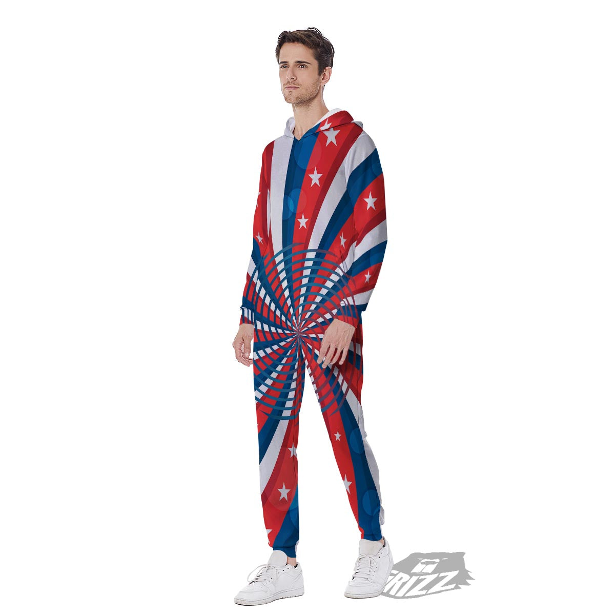 Patriotic Swirly American Print Men's Jumpsuit-grizzshop
