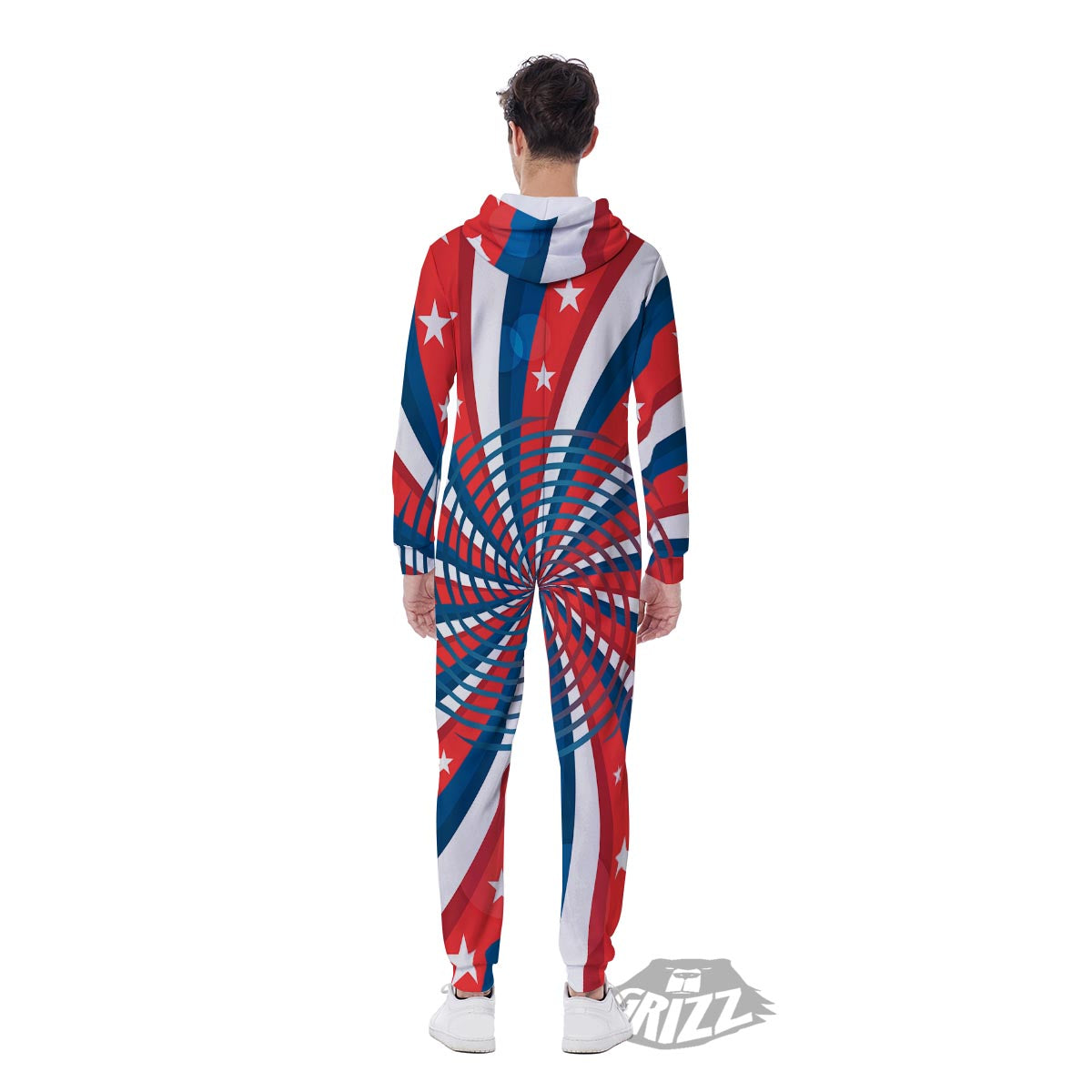 Patriotic Swirly American Print Men's Jumpsuit-grizzshop