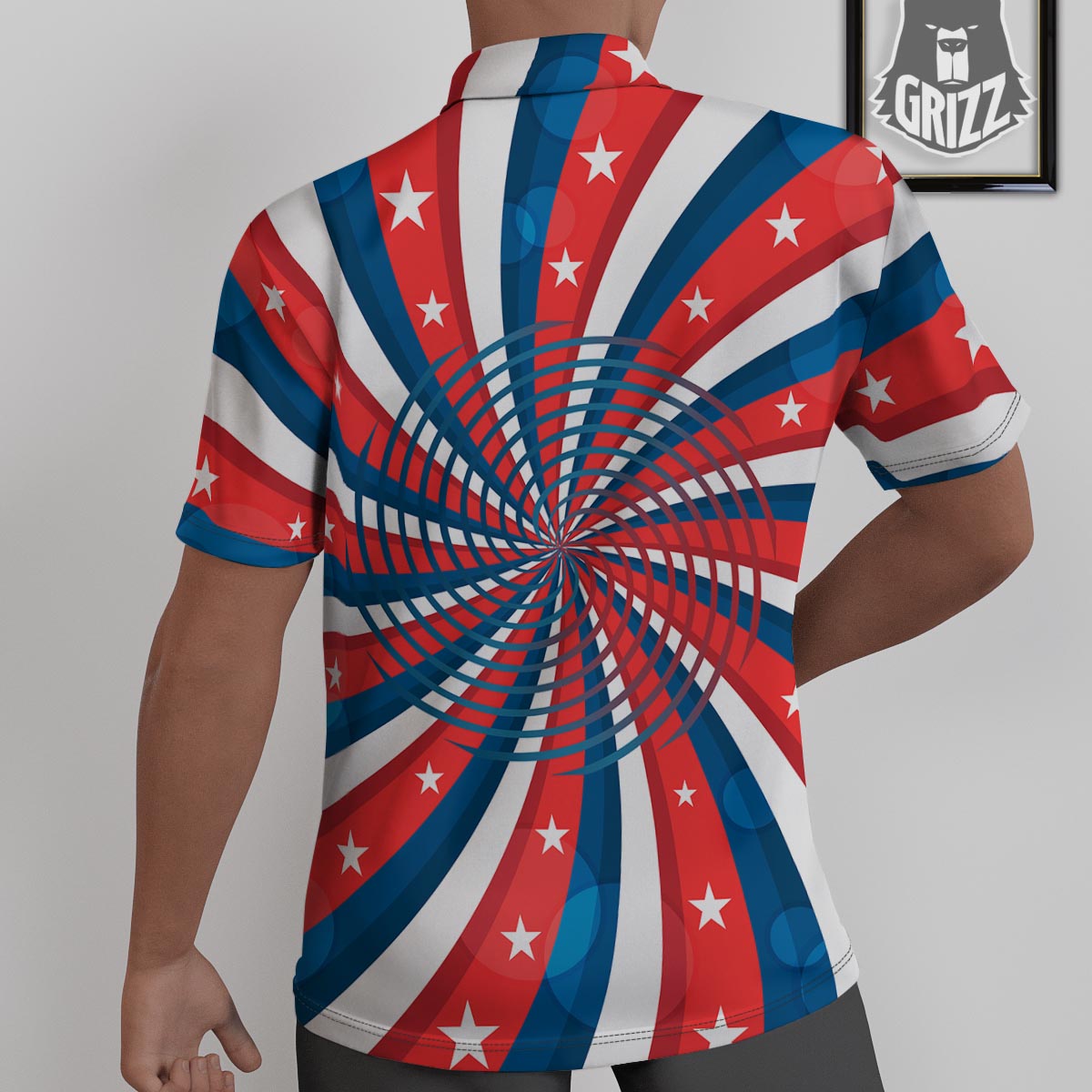 Patriotic Swirly American Print Untucked Shirts-grizzshop