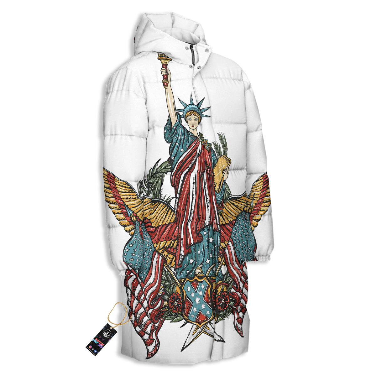 Patriotic Art Statue Of Liberty Print Long Down Jacket