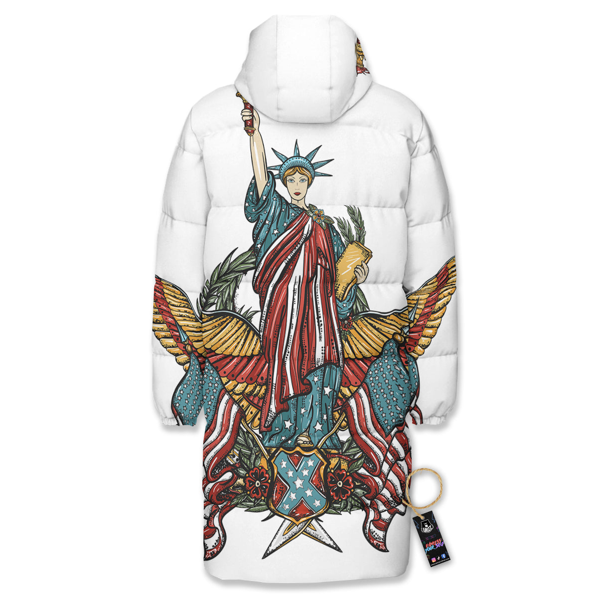 Patriotic Art Statue Of Liberty Print Long Down Jacket