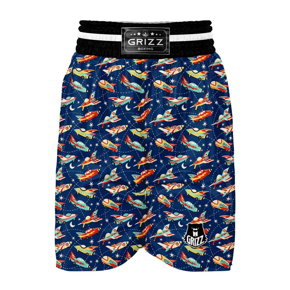 Pattern Airplane Print Boxing Shorts-grizzshop