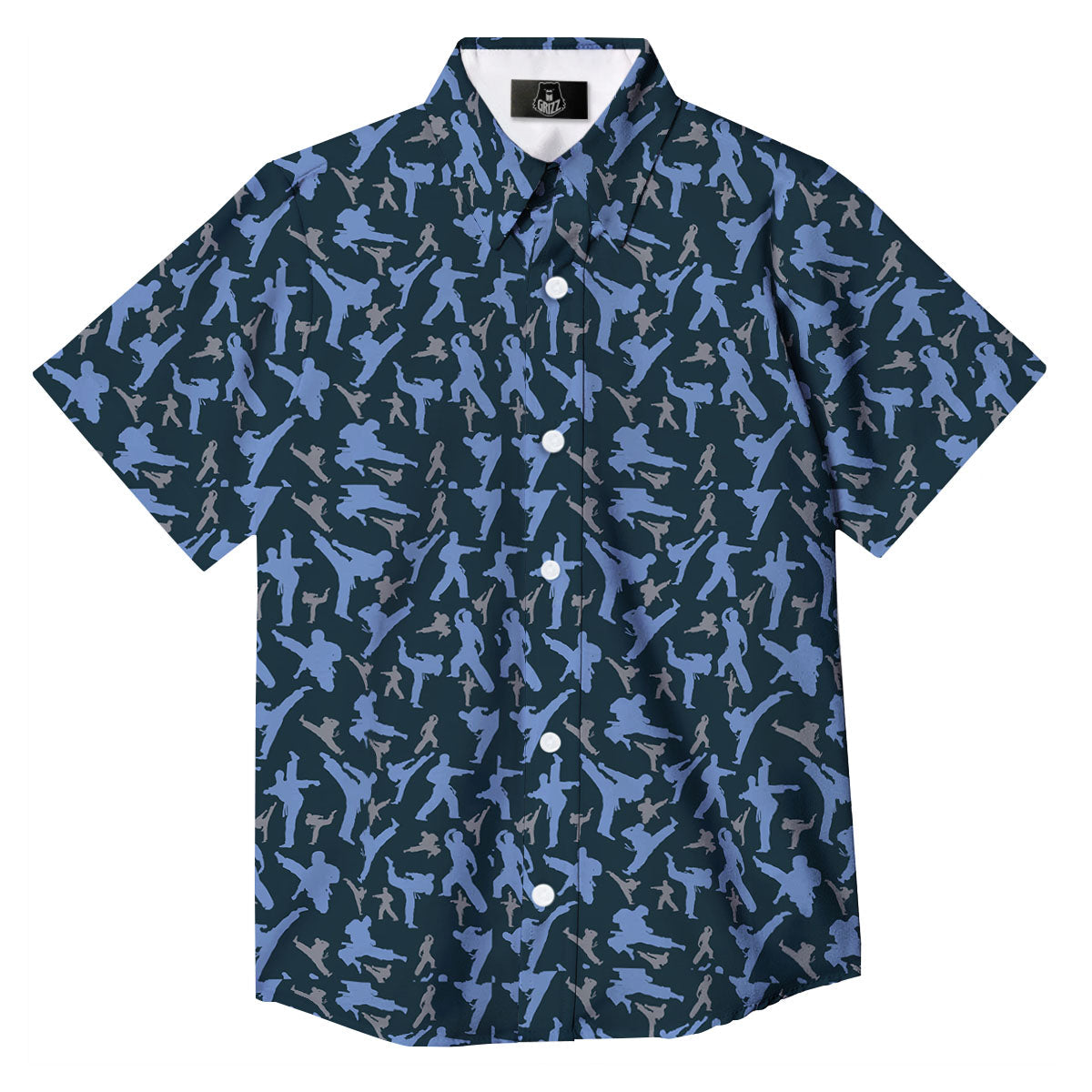 Pattern Karate Print Button Up Shirt-grizzshop