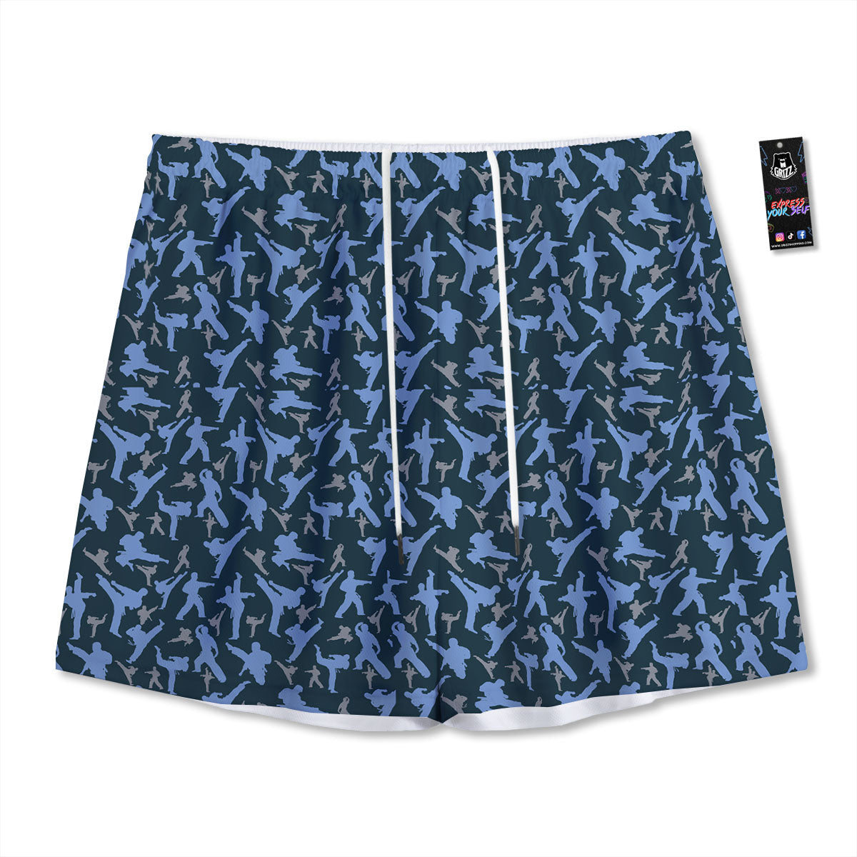 Pattern Karate Print Mesh Shorts