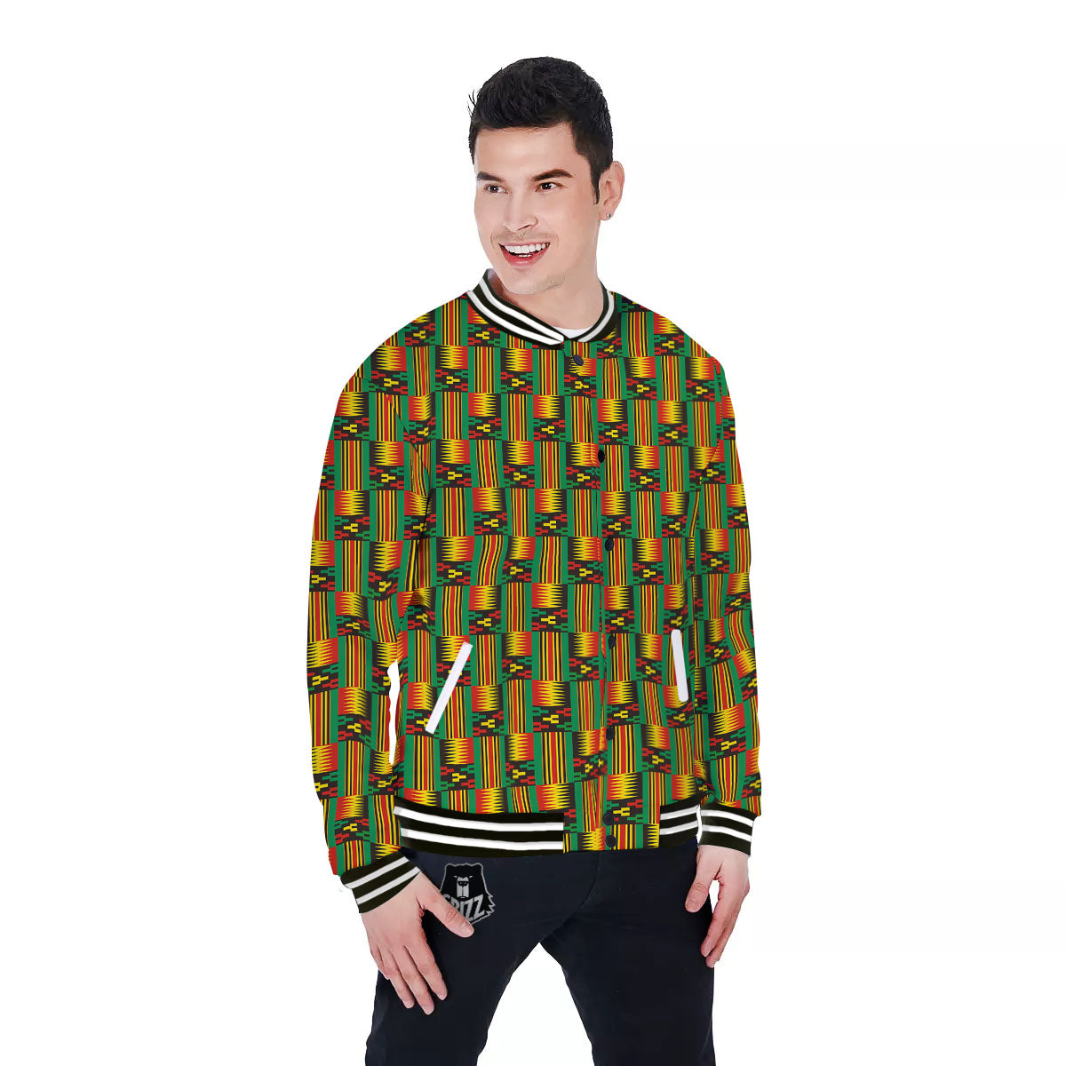 Pattern Kente Print Baseball Jacket-grizzshop