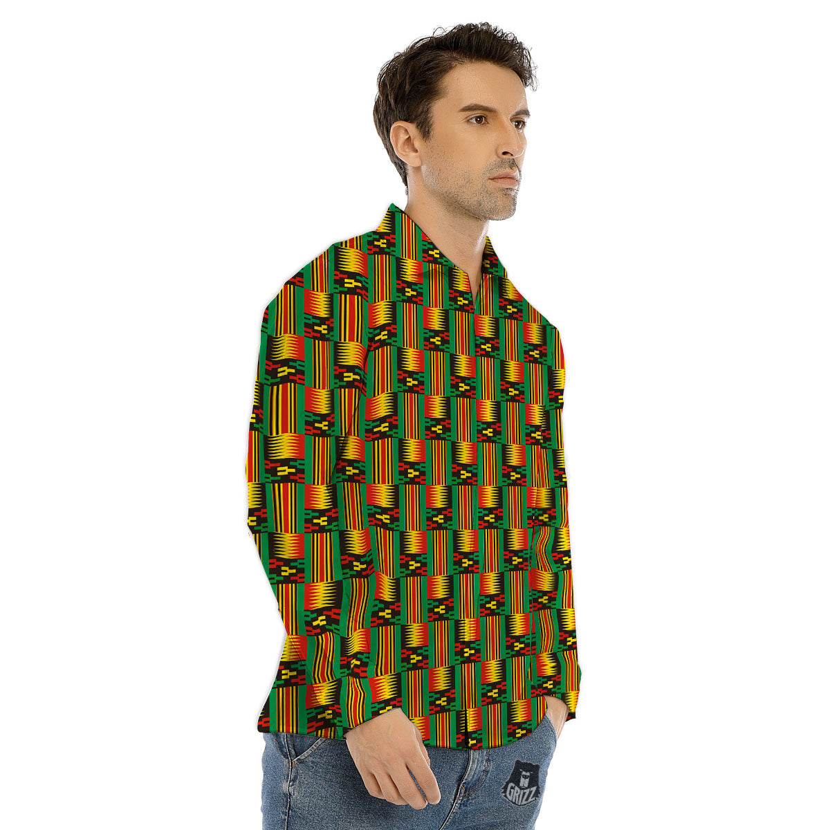 Pattern Kente Print Men's Dress Shirts-grizzshop