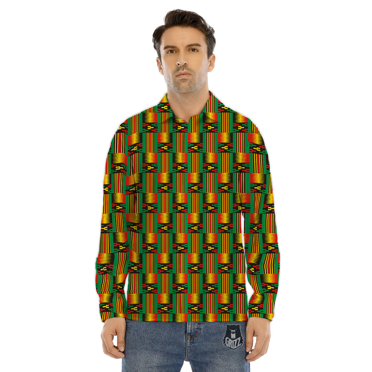 Pattern Kente Print Men's Dress Shirts-grizzshop
