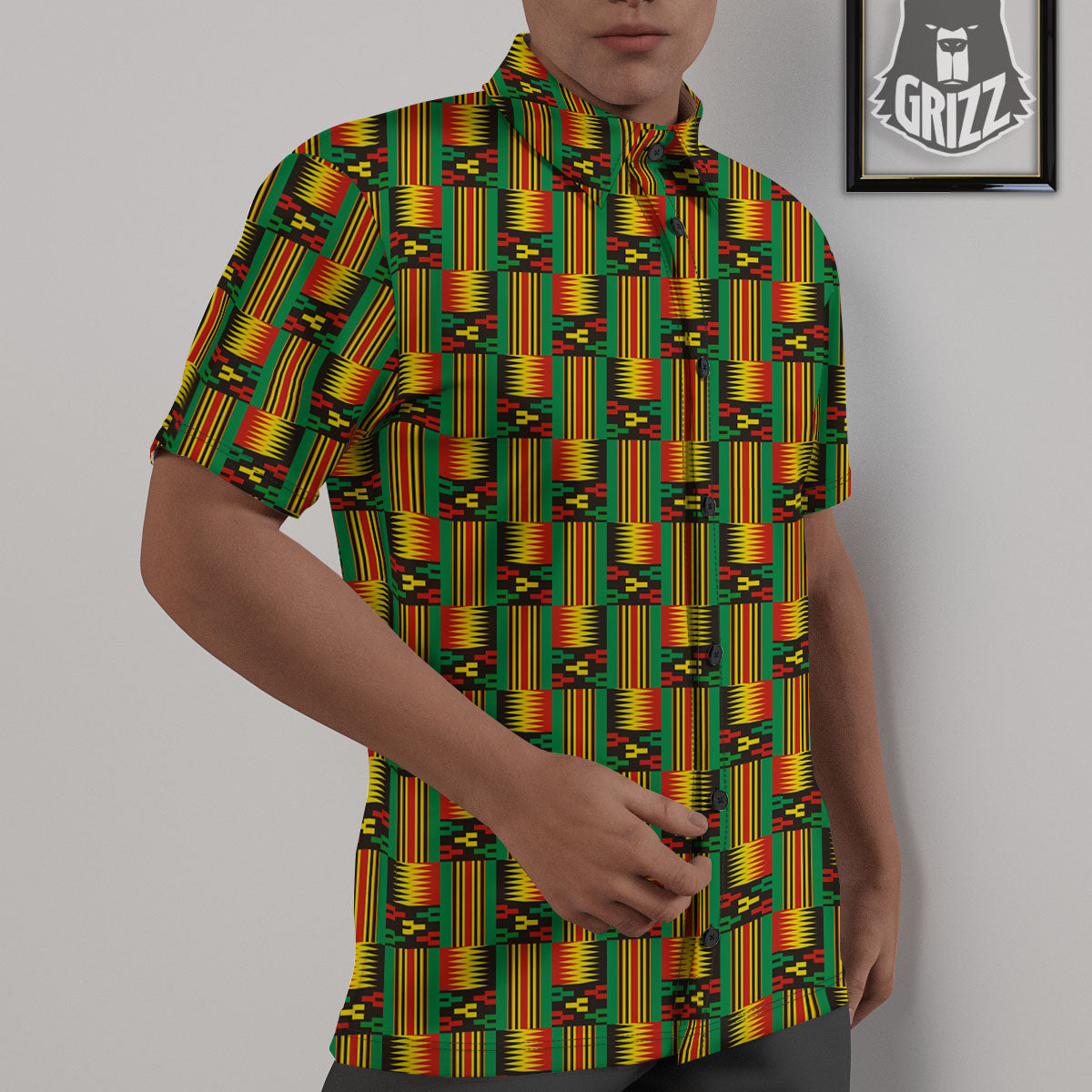 Pattern Kente Print Untucked Shirts-grizzshop