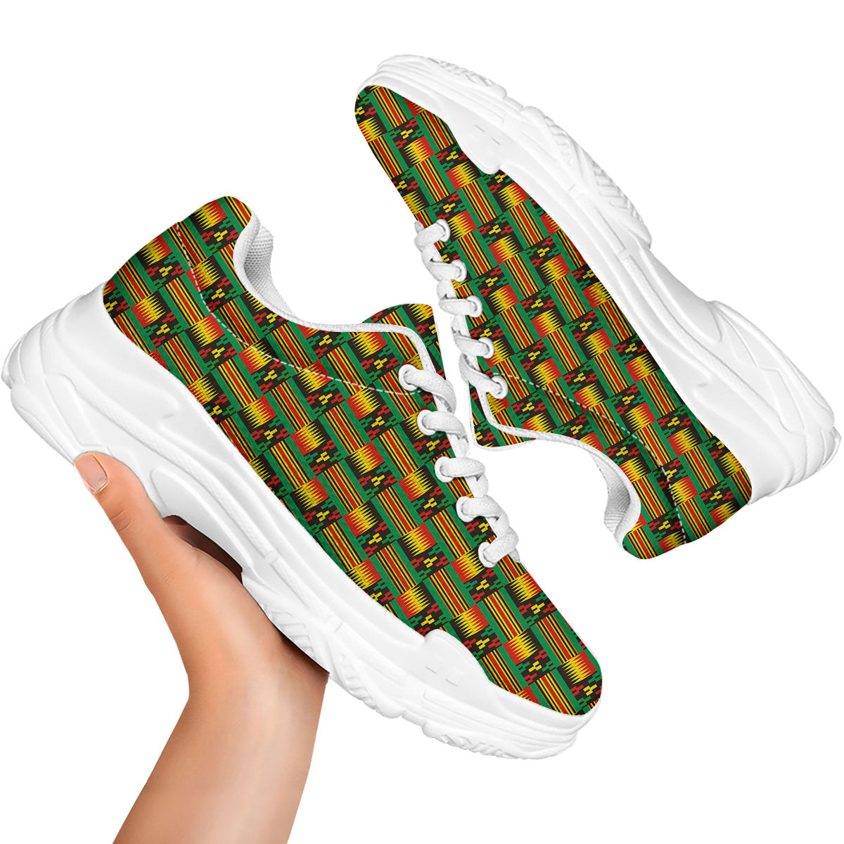 Pattern Kente Print White Chunky Shoes-grizzshop