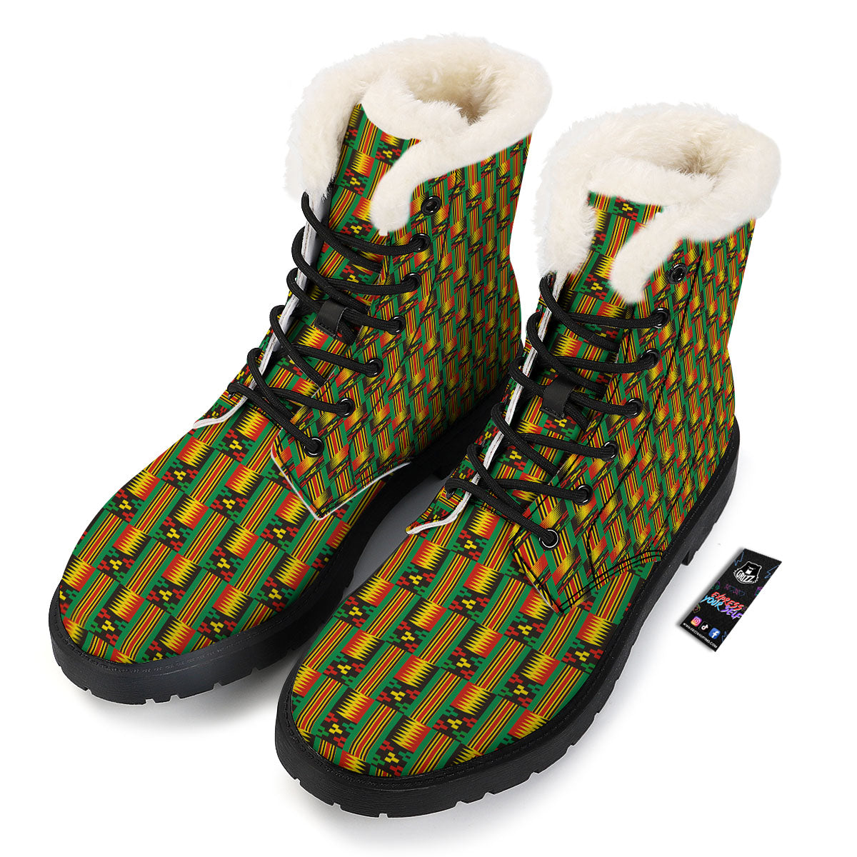 Pattern Kente Print Winter Boots-grizzshop