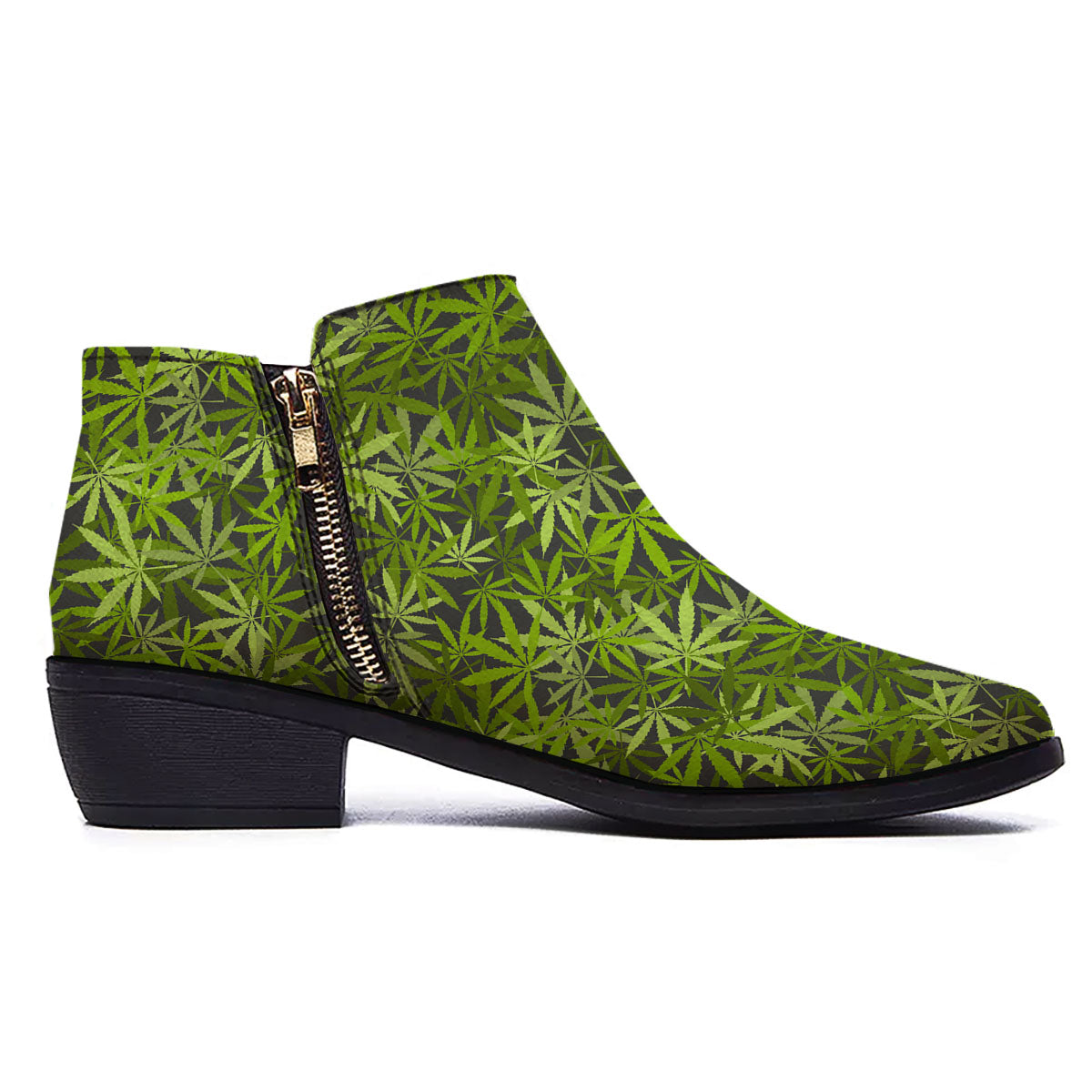 Pattern Leaf Marijuana Print Ankle Boots-grizzshop