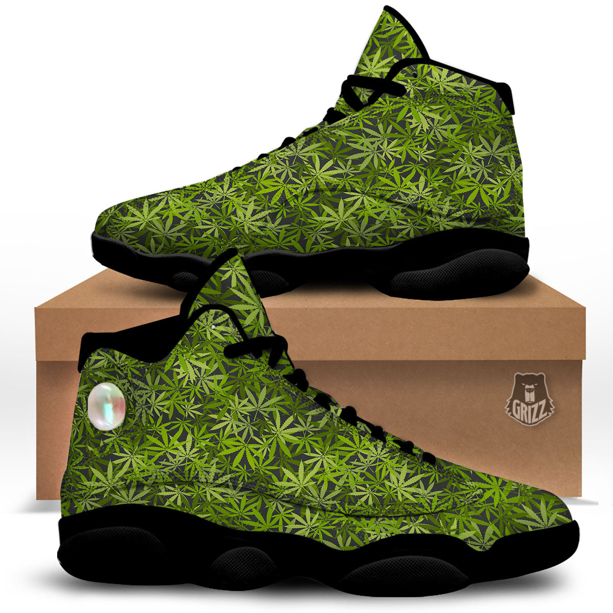 Pattern Leaf Marijuana Print Black Basketball Shoes-grizzshop