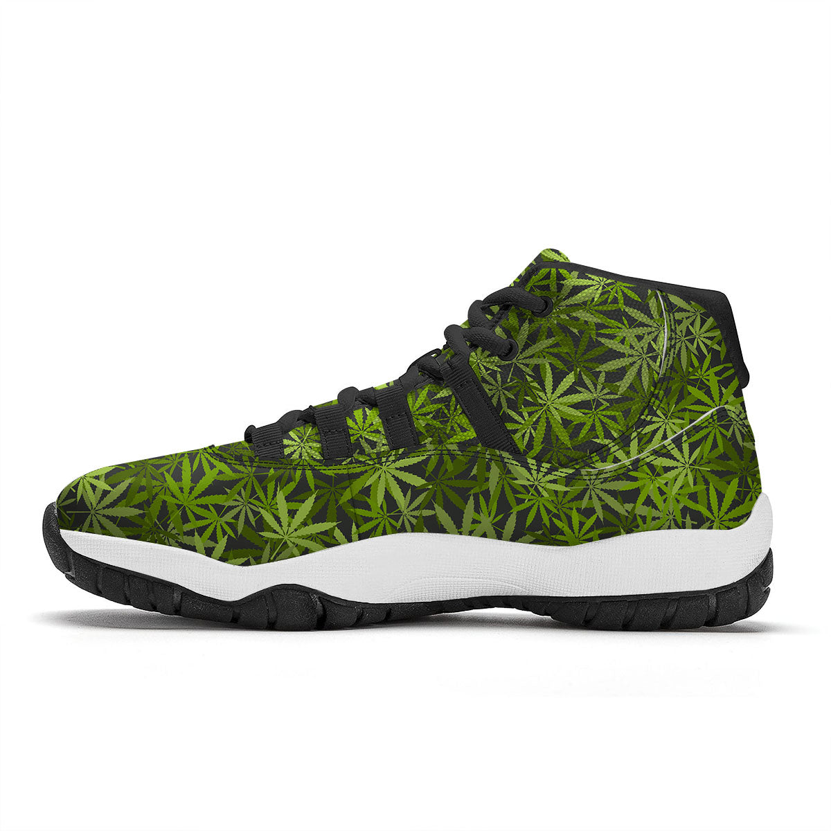 Pattern Leaf Marijuana Print Black Bball Shoes-grizzshop
