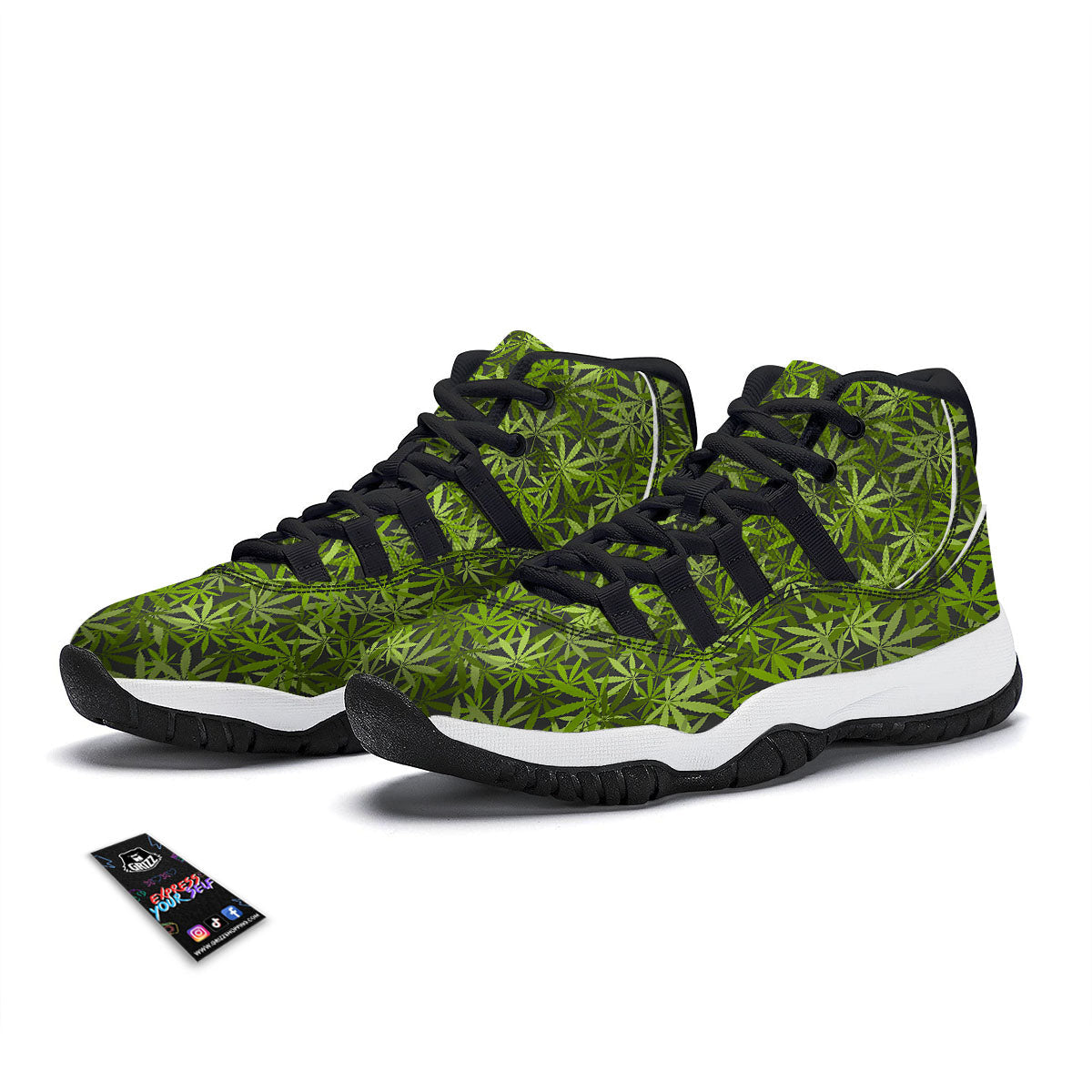 Pattern Leaf Marijuana Print Black Bball Shoes-grizzshop