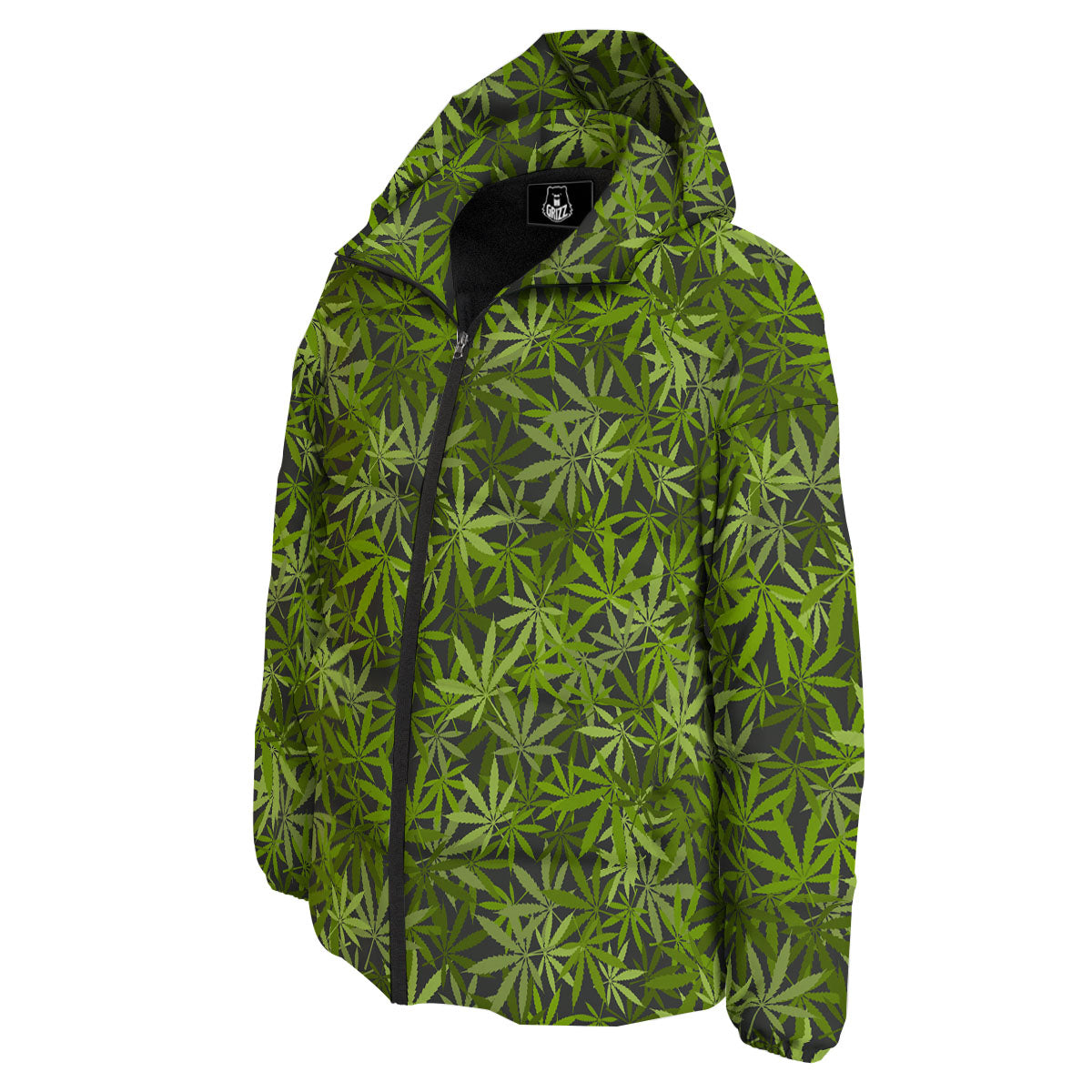 Pattern Leaf Marijuana Print Down Jacket-grizzshop