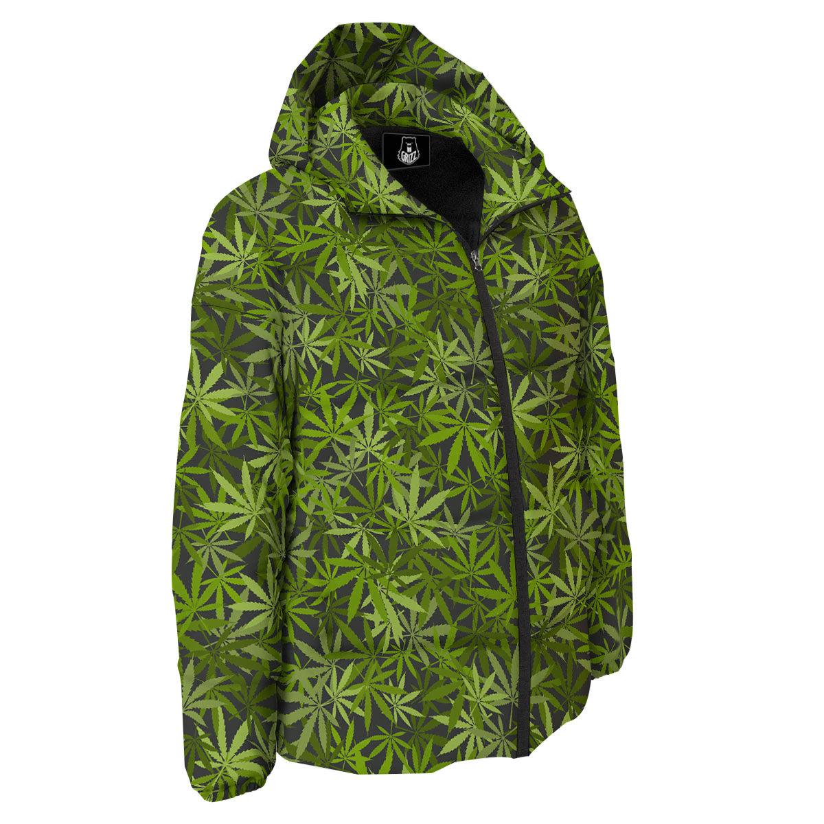 Pattern Leaf Marijuana Print Down Jacket-grizzshop