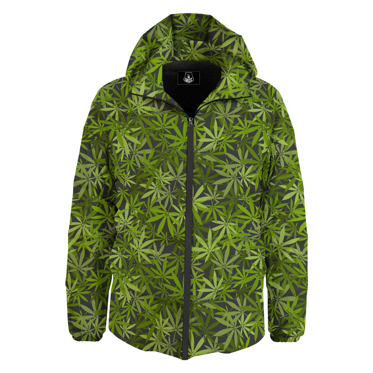 Pattern Leaf Marijuana Print Down Jacket-grizzshop