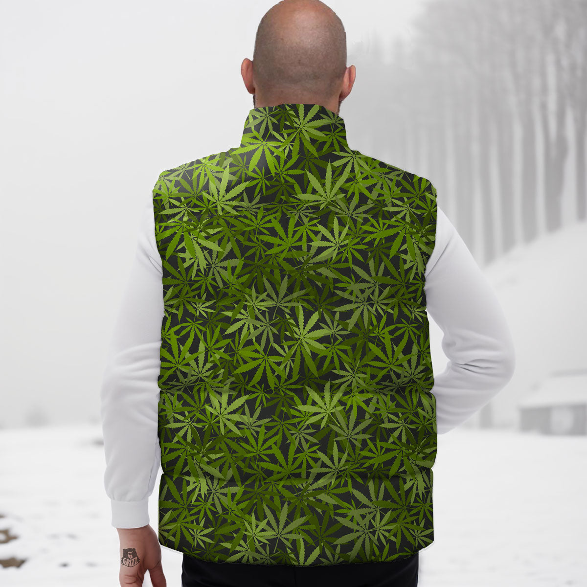 Pattern Leaf Marijuana Print Down Vest
