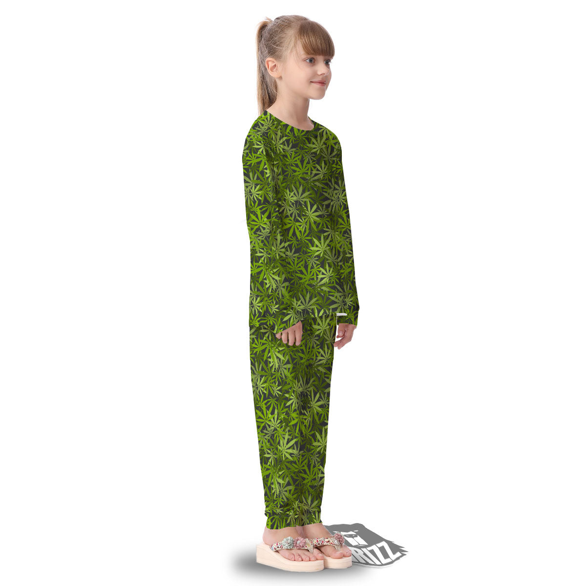 Pattern Leaf Marijuana Print Kid's Pajamas-grizzshop