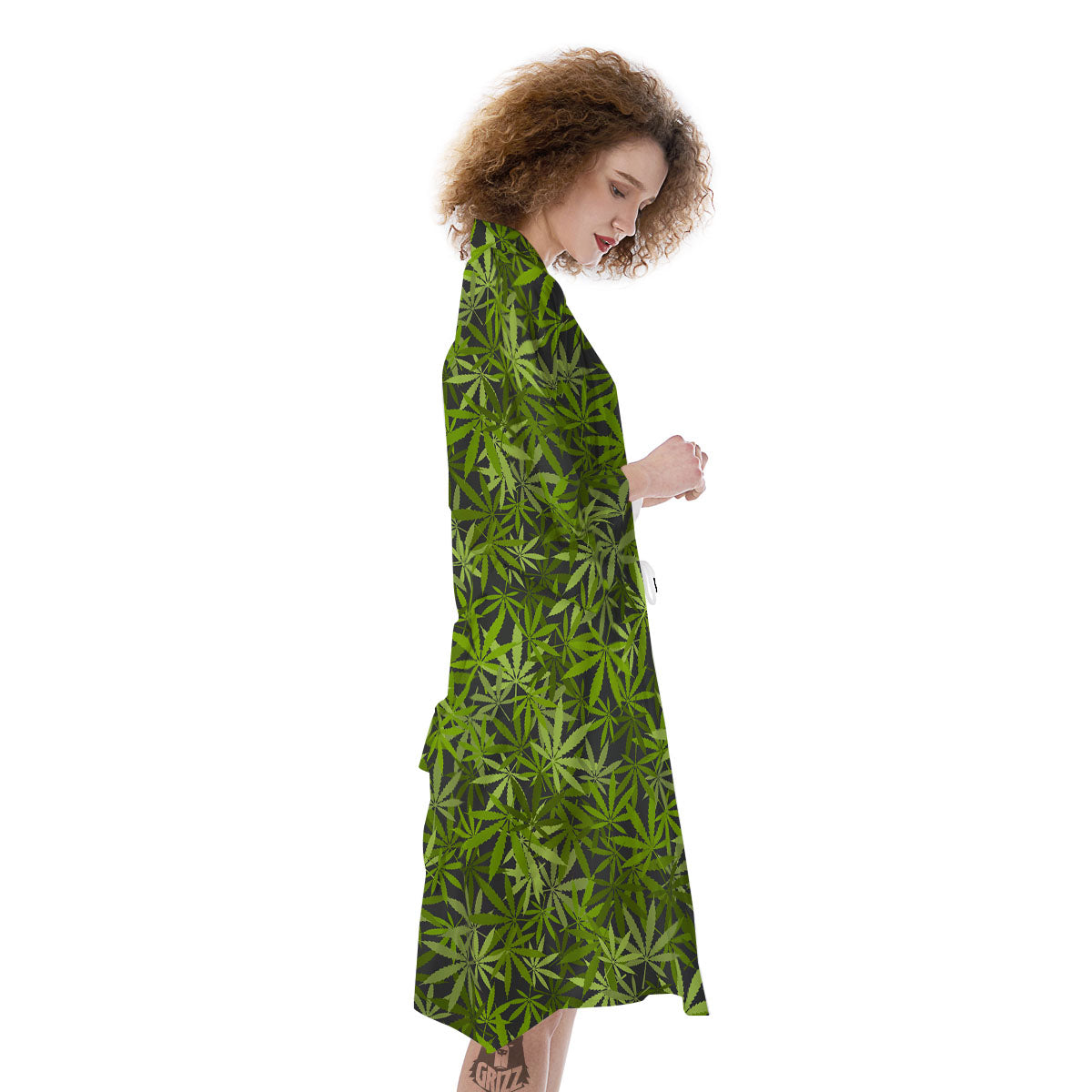 Pattern Leaf Marijuana Print Kimono-grizzshop