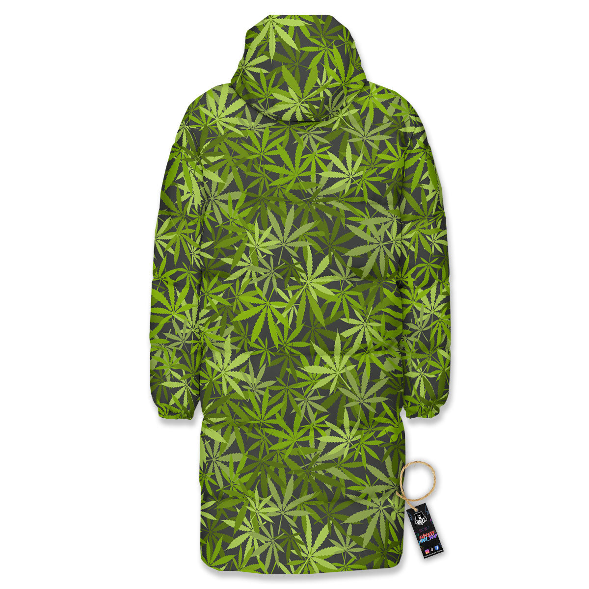 Pattern Leaf Marijuana Print Long Down Jacket-grizzshop