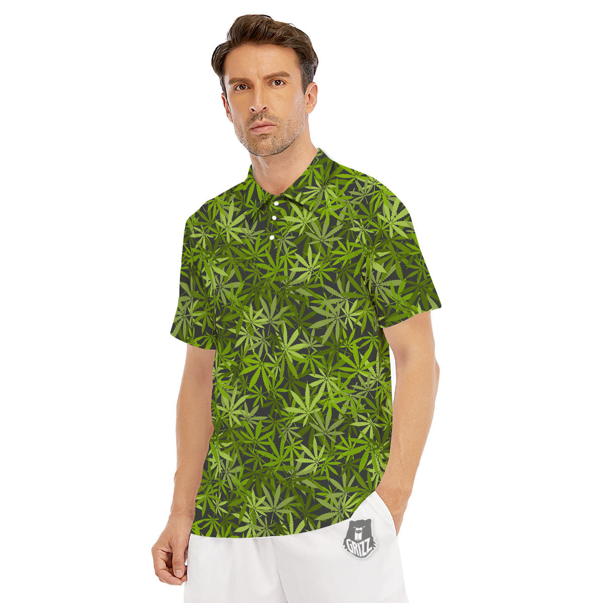 Pattern Leaf Marijuana Print Men's Golf Shirts-grizzshop