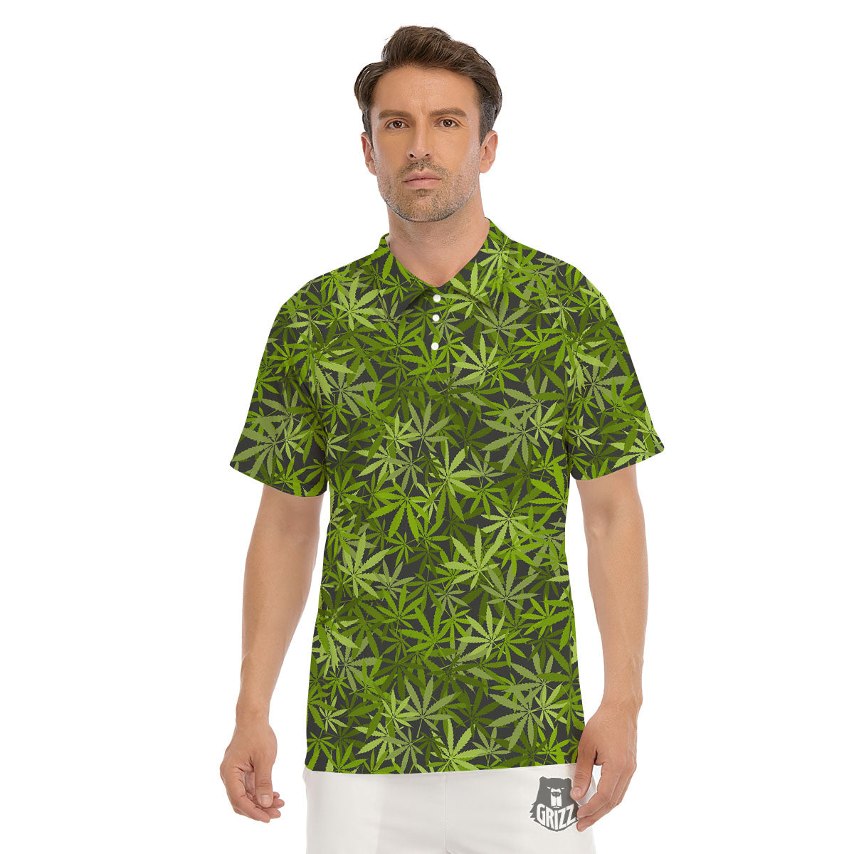 Pattern Leaf Marijuana Print Men's Golf Shirts-grizzshop