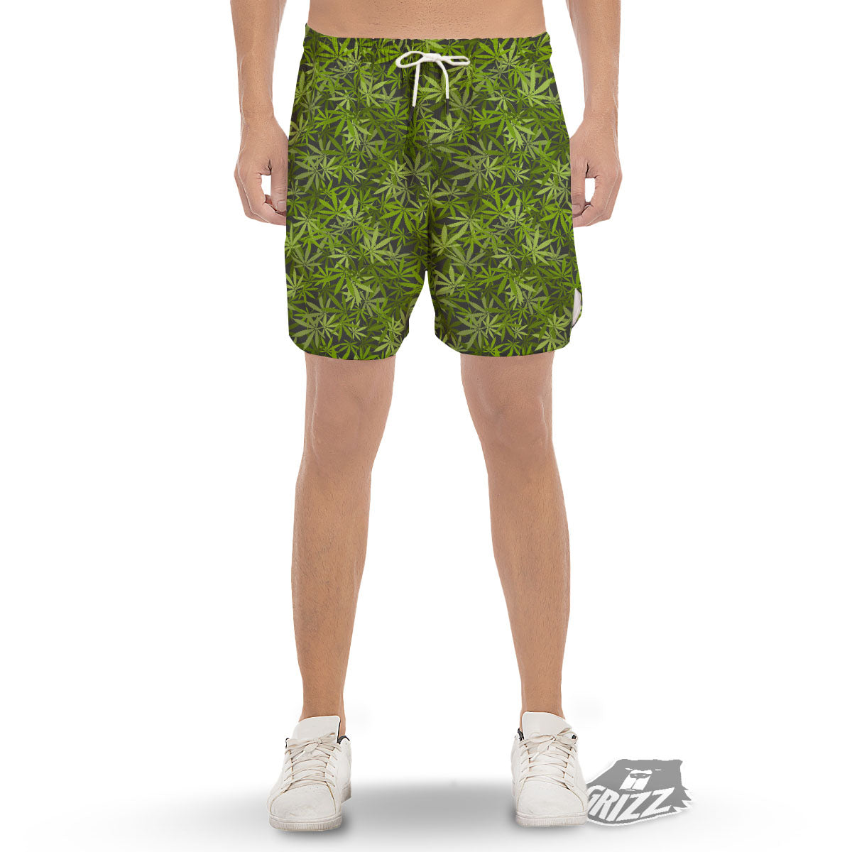 Pattern Leaf Marijuana Print Men's Gym Shorts-grizzshop