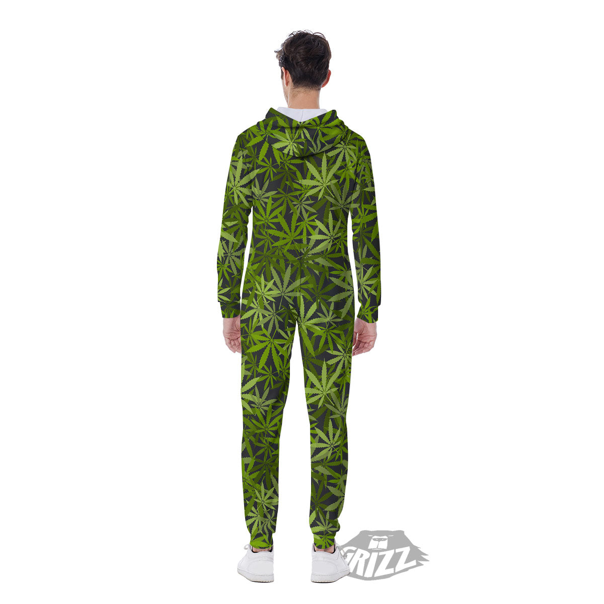 Pattern Leaf Marijuana Print Men's Jumpsuit-grizzshop