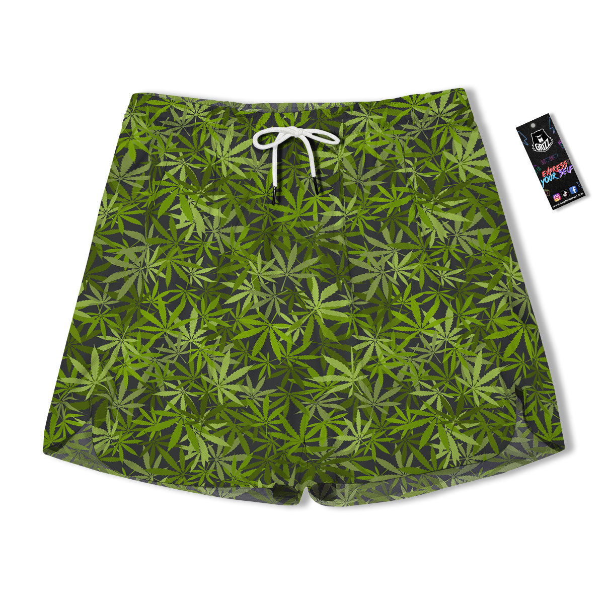 Pattern Leaf Marijuana Print Men's Running Shorts-grizzshop