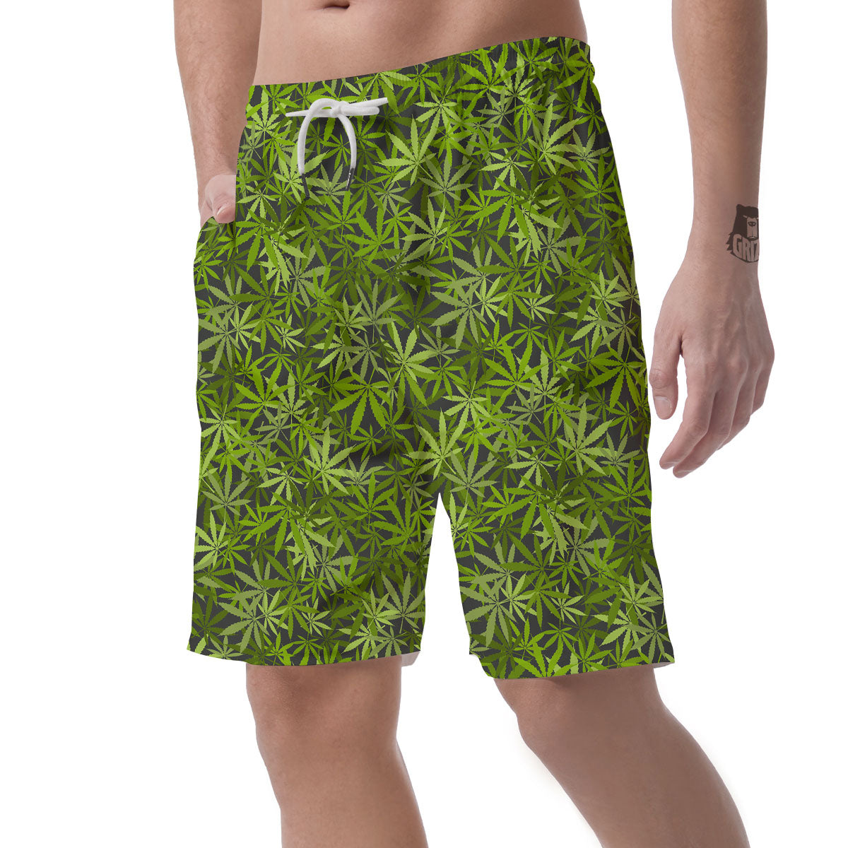 Pattern Leaf Marijuana Print Men's Shorts-grizzshop