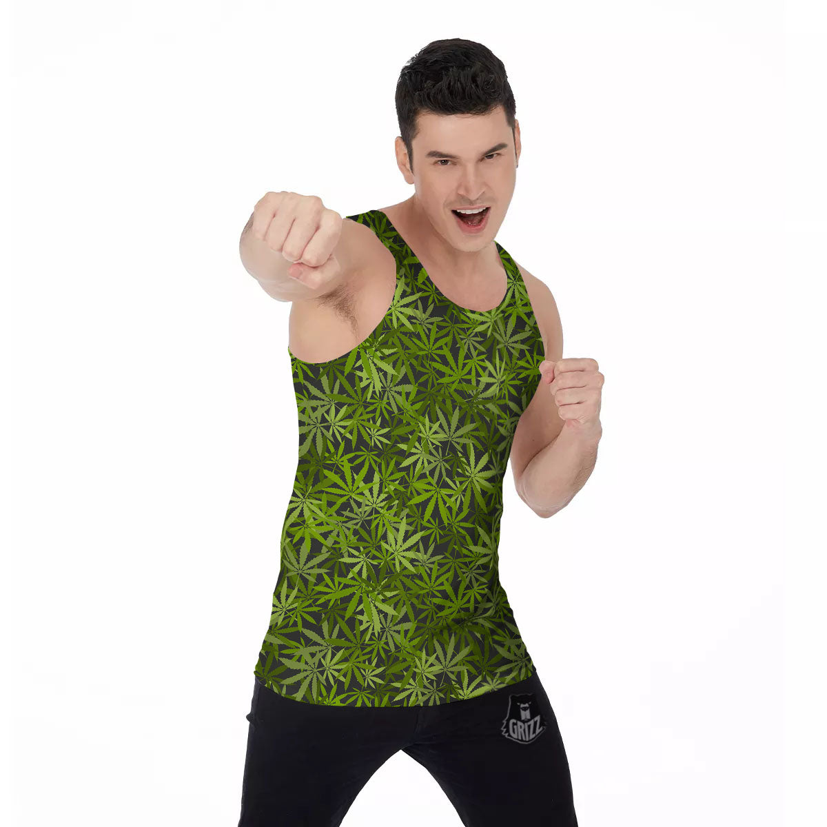 Pattern Leaf Marijuana Print Men's Tank Top-grizzshop