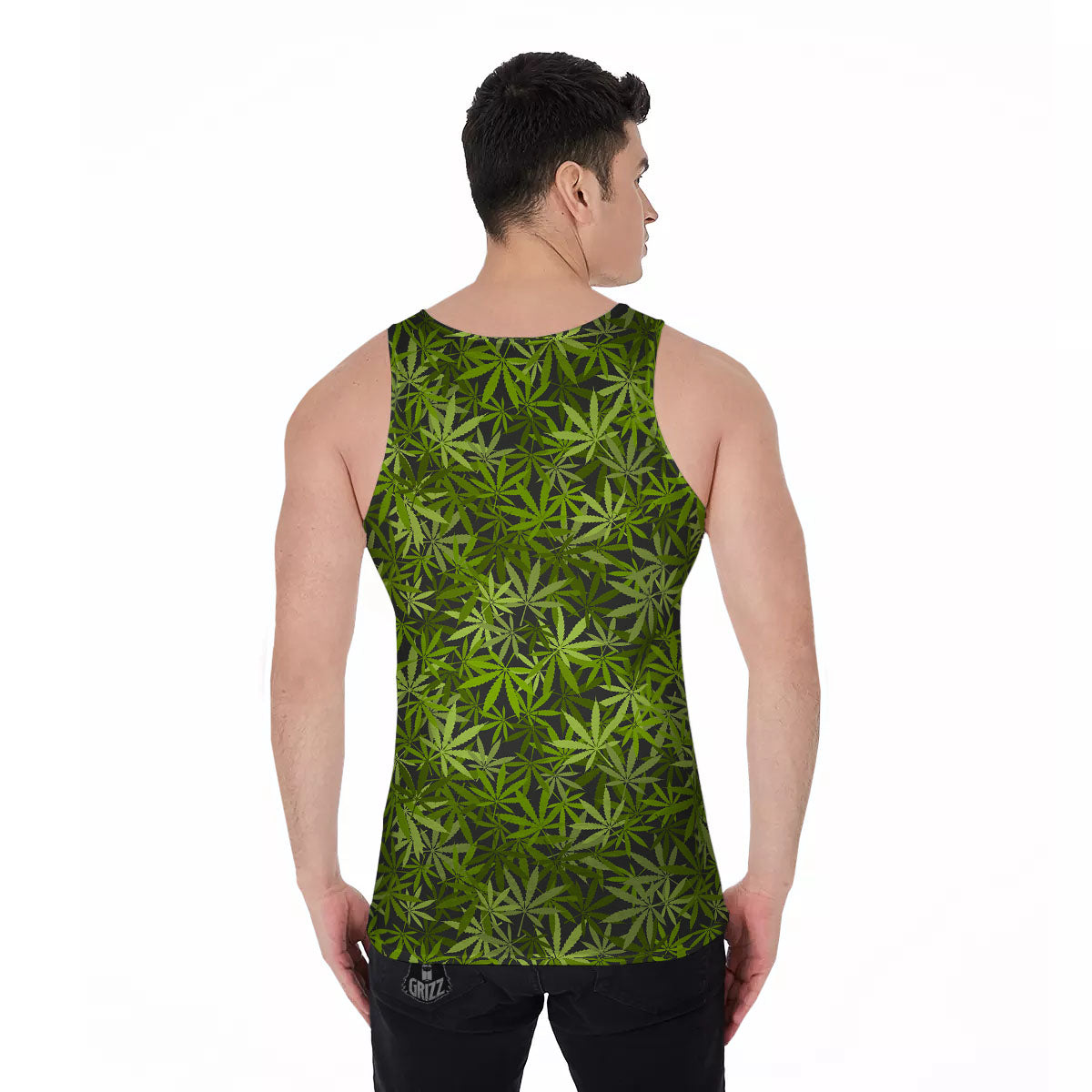 Pattern Leaf Marijuana Print Men's Tank Top-grizzshop