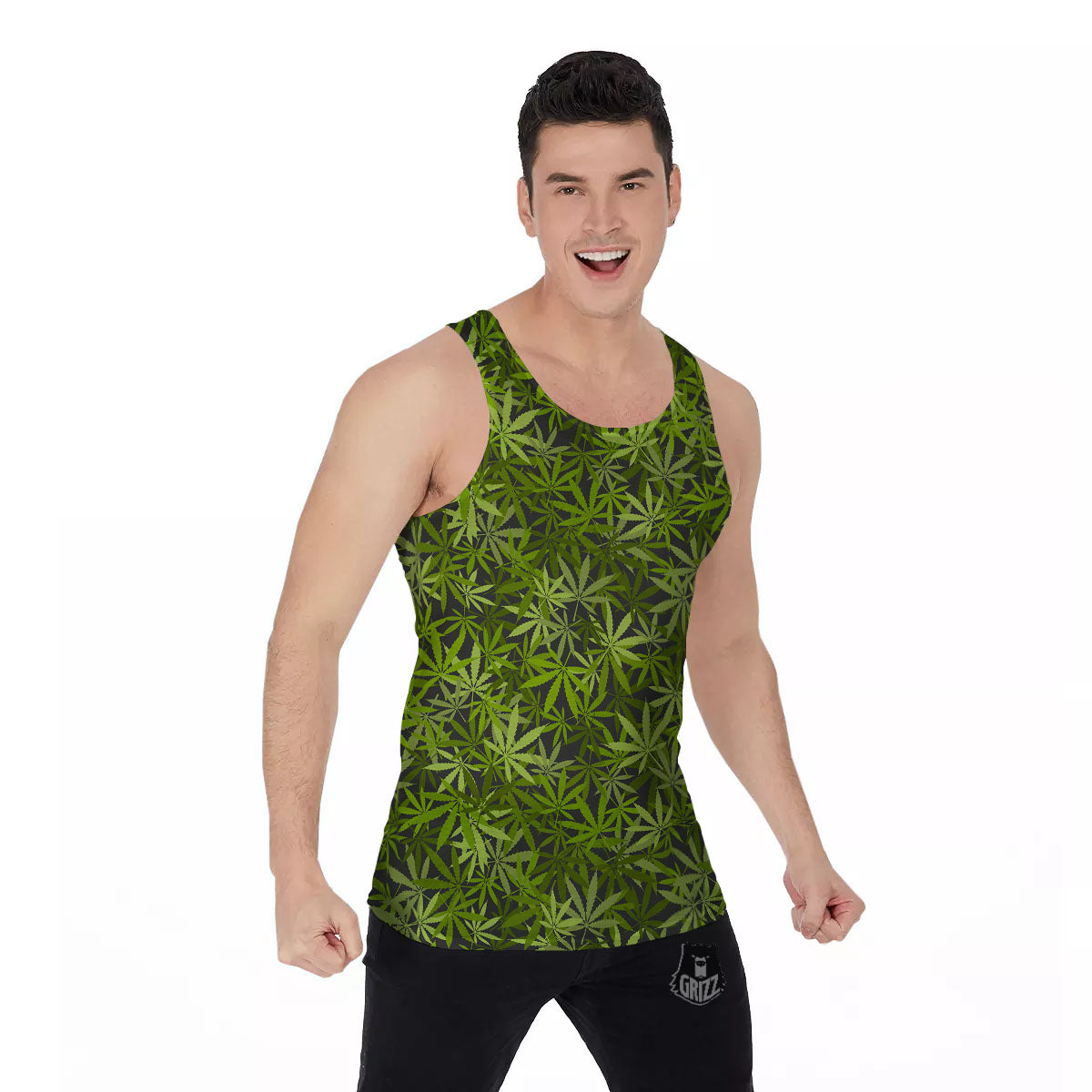 Pattern Leaf Marijuana Print Men's Tank Top-grizzshop