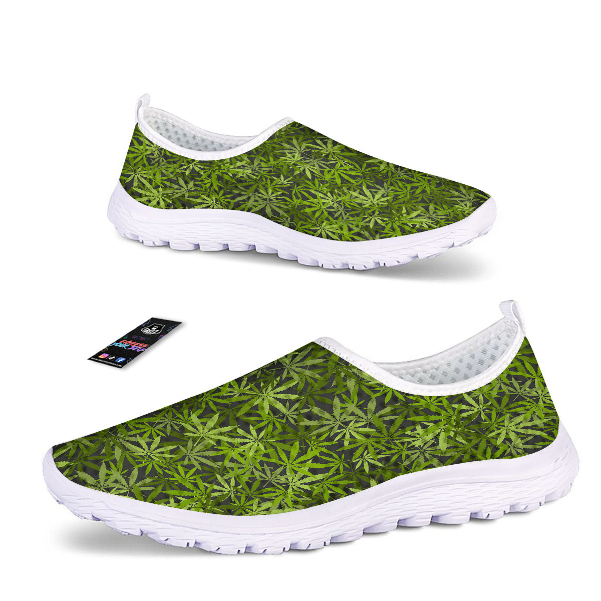 Pattern Leaf Marijuana Print Nurse Shoes-grizzshop